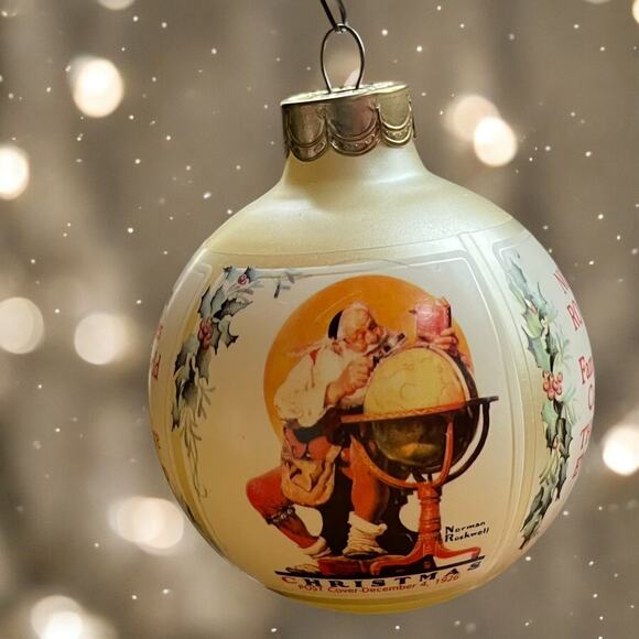 NORMAN ROCKWELL SATURDAY EVENING POST CHRISTMAS 89 GLASS ORNAMENT ORIG BOX VINTA - Picture 1 of 10
